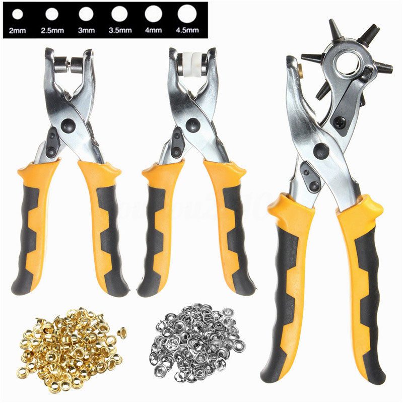 3 in 1 Leder Gürtel Locher + Öse Zange + Druckknopf Tülle Setter Werkzeug Bausatz