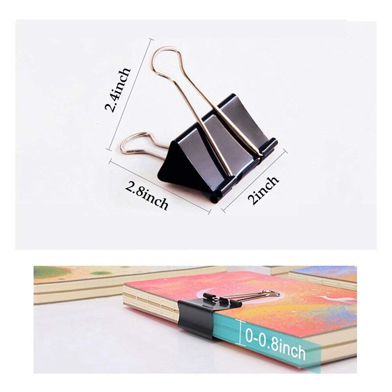 Pinces à reliure Extra larges 2 pouces (paquet de 24), grandes pinces à papier pour fournitures de bureau, noir