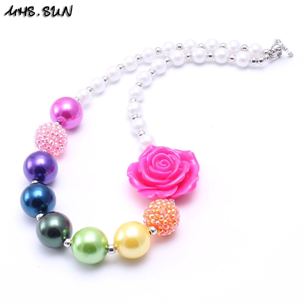 MHS. ZON 1PC Mooie Regenboog Kleur Kid Chunky Ketting Bloem Peuters Meisjes Bubblegum Kralen dikke Ketting Kinderen Sieraden