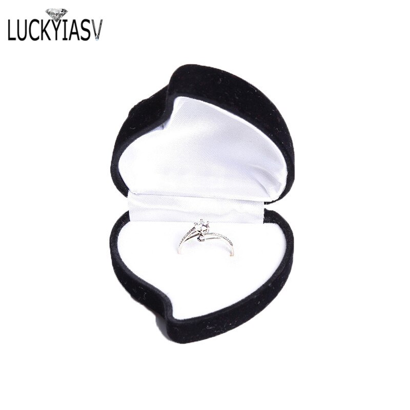 8 Kleur Hartvorm Fluwelen Ring Box Engagement Bruiloft Sieraden Dozen Rose Bloem Houder Voor Lover: Black and white