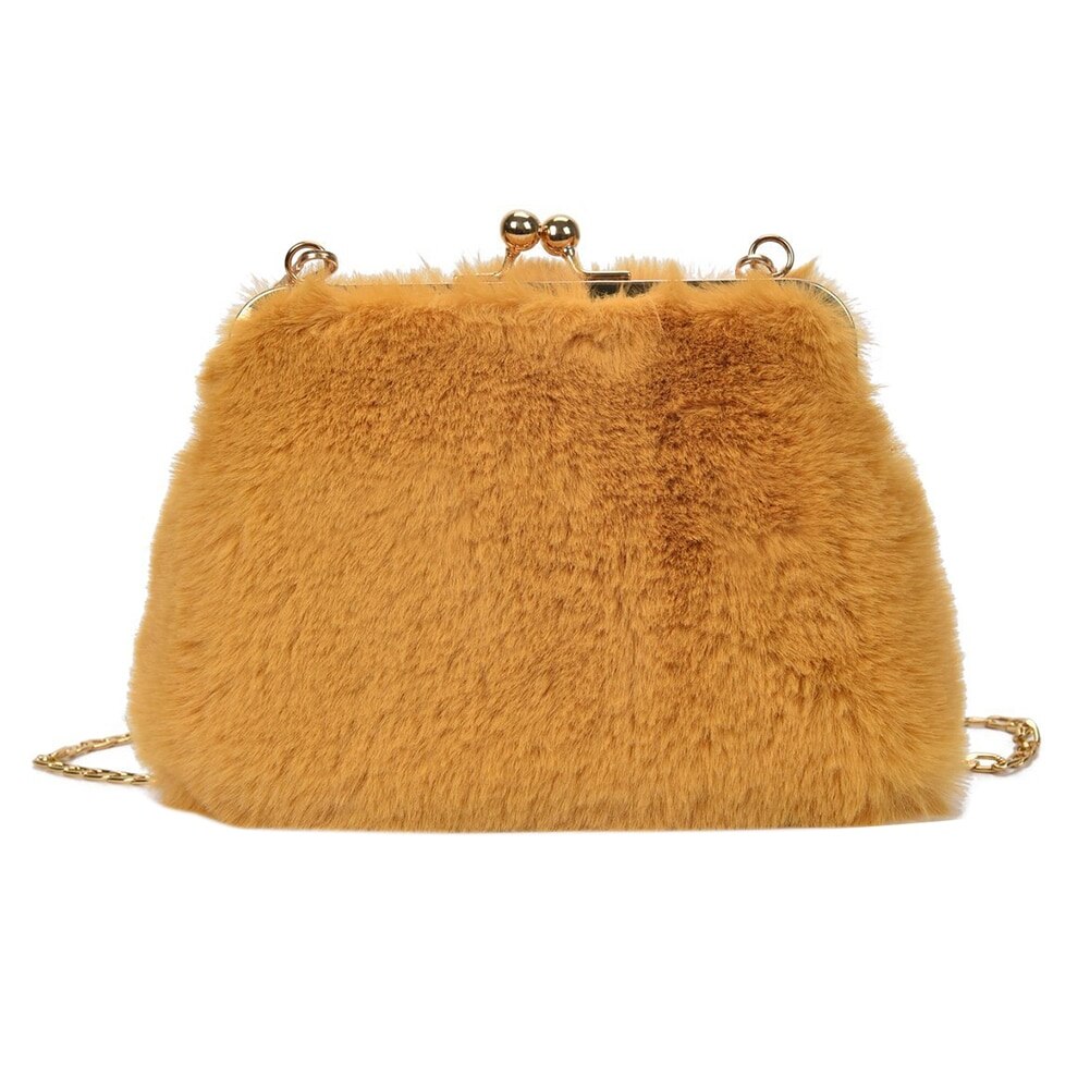Leuke Pluche Kleine Vierkante Tas Vrouwen Handtas Casual Purse Chain Mobiele Telefoon Schouder Messenger tassen: YELLOW