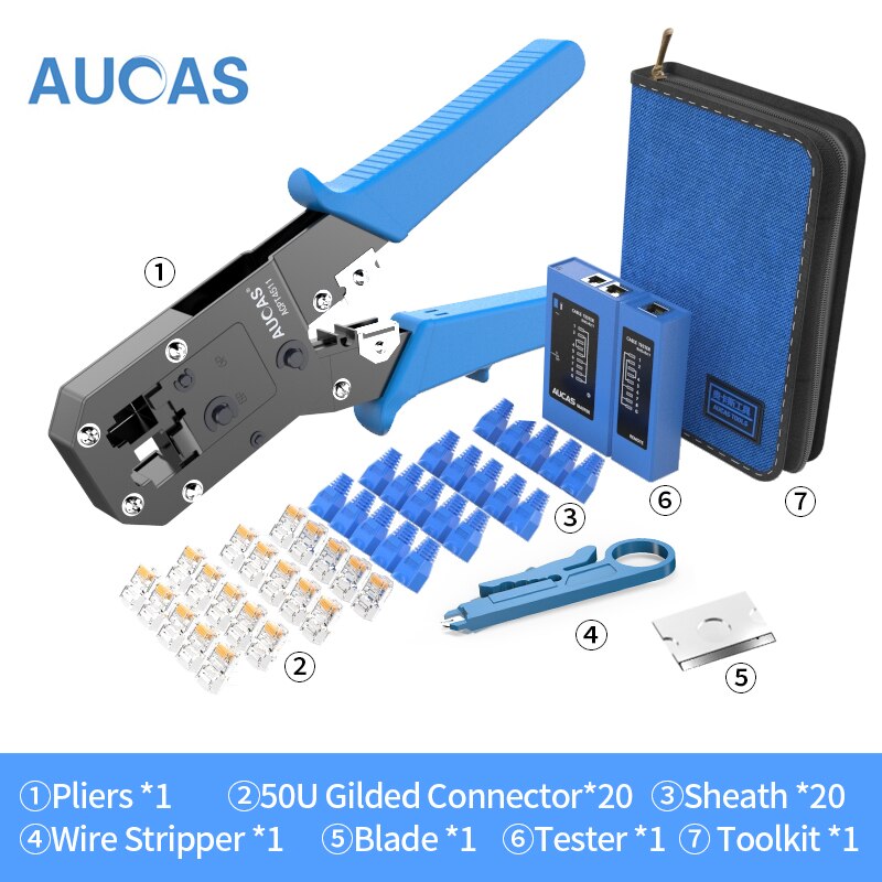 Aucas Rj45 Crimper Tool Krimpen Kabel Networking Draad Ratchet Tang Lan Kit RJ12 Gereedschap Punch Mikrotik Krimptang Apparatuur: Set 9