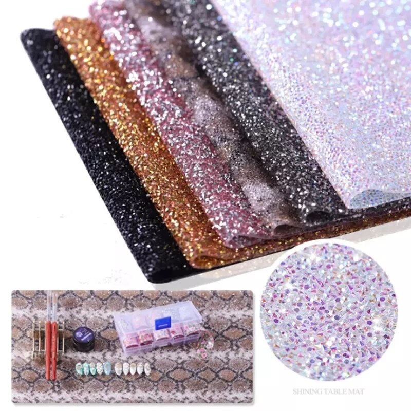 Tapis de Table pour Nail Art en diamant, avec strass brillants, lavable, support de manucure, coussin d&#39;entraînement pour Salon de beauté, 40x25CM
