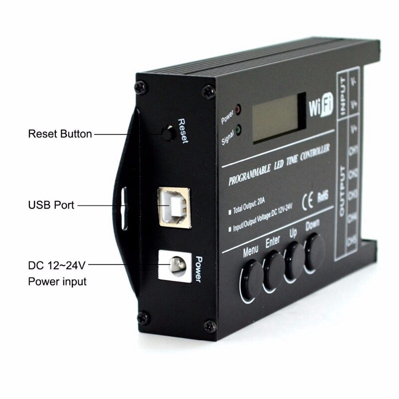 TC421 LED Time WIFI Controller Programmable DC12-24V 5 Channel 20A Common Anode for LED Lights