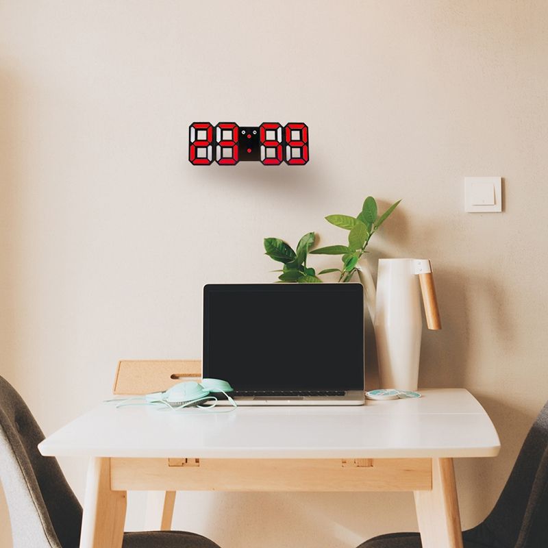 Moderne Wandklok 3D Led Digitale Wandklok Wandklok Klok Zwart En Rood