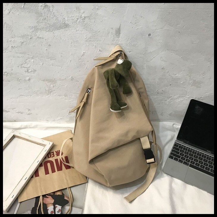 Backpacks Women Nylon Solid Waterproof Unisex Streetwear Hip-hop Simple Korean Ulzzang Harajuku Chic Daily Backpack All-match BF: khaki canvas