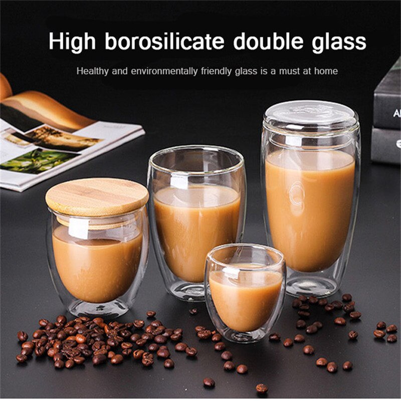 Transparent glass coffee cup milk whiskey tea beer double heat resistant cocktail Vodka wine mug Drinkware tumbler cups