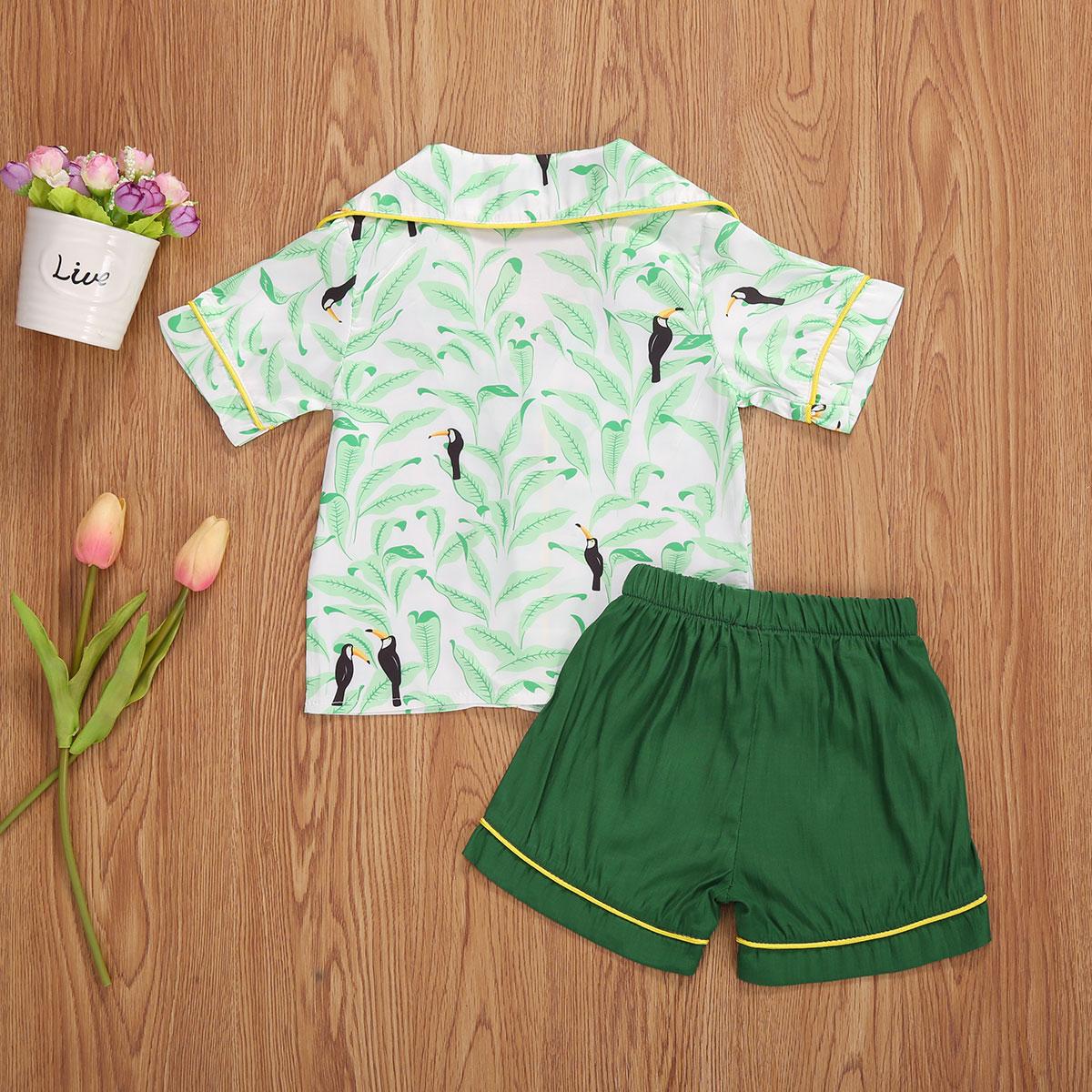 6M-5Y freundlicher Kleinkind Baby Jungen Nette Schlafanzug einstellen tropisch Blätter Drucken Kurzarm T Shirt + Bowknot + kurze Hose + roben Nachtwäsche einstellen