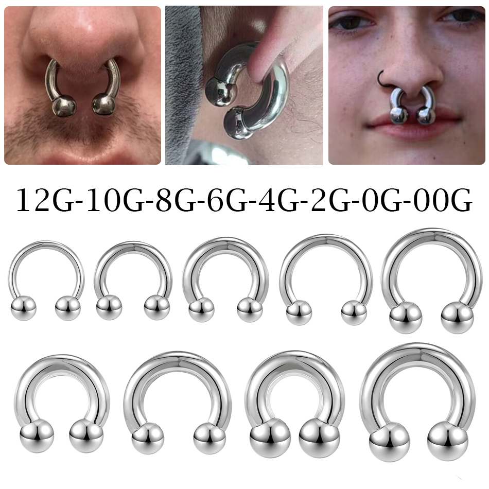 1 Stk/partij Staal Grote Grote Formaat Hoefijzer Ring Neus Piercing Oor Expander Bcr Hoop Earring Septum 12-00G mannelijke Intieme Lichaam Sieraden