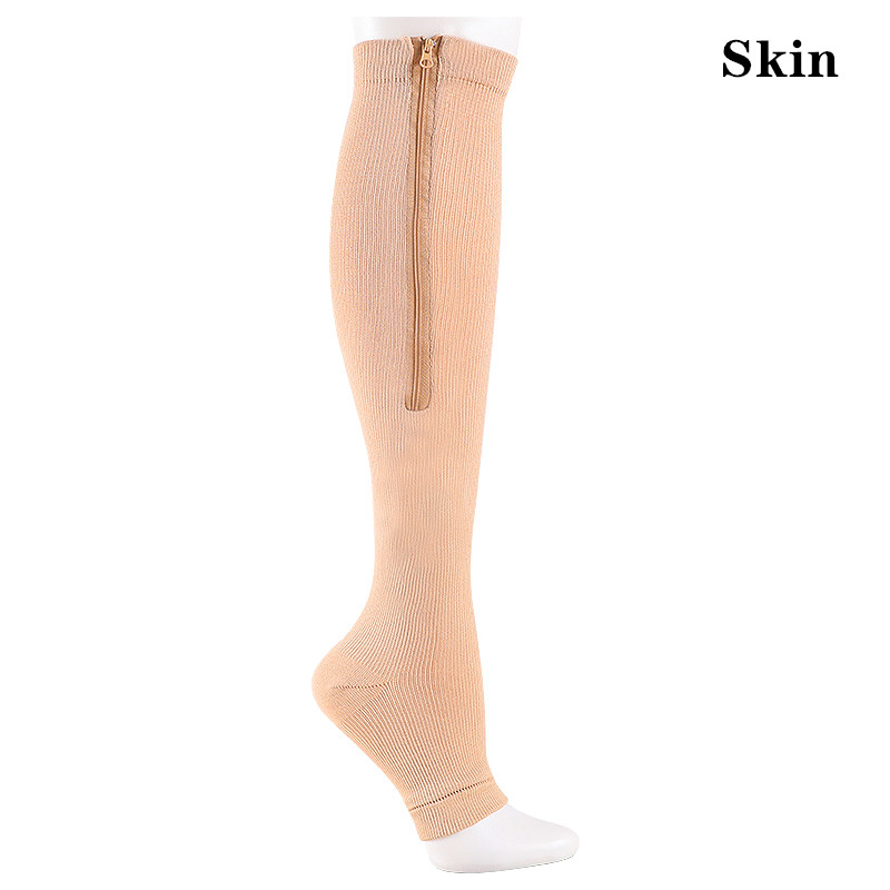 Calcetines de compresión con cremallera para hombre y mujer, medias hasta la rodilla con cremallera, soporte para piernas, punta abierta, Color sólido, YSZ02: S / Oro