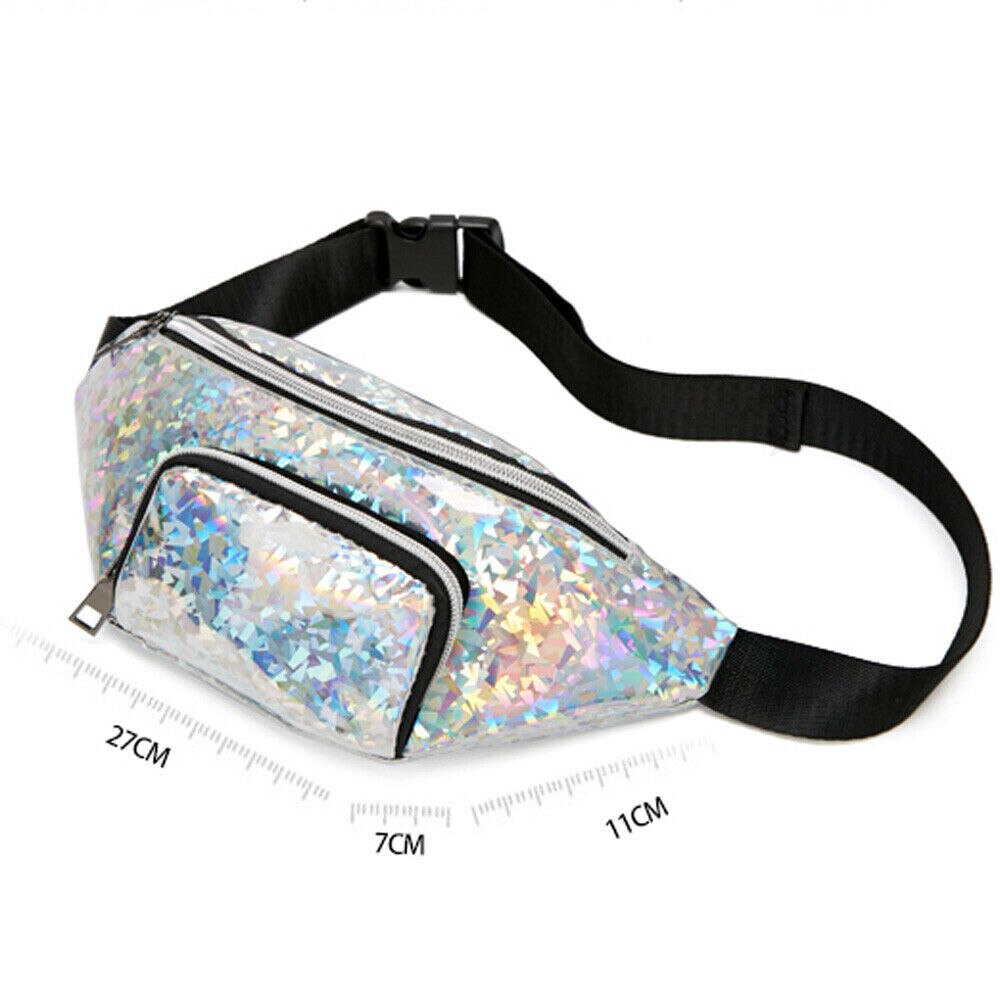 Women Girls Waist Fanny Pack Belt Pouch Hip Bum Bag Shinny Zipper Travel Sport Small Cellphone Purse Chest Pack