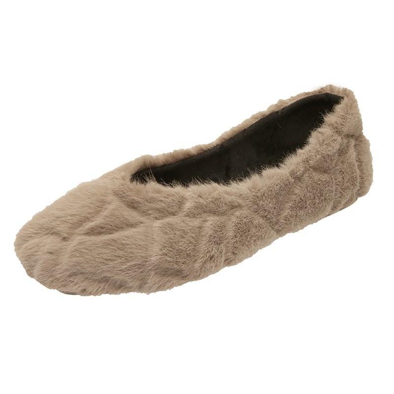 Loafers bont dames sneakers herfst dames winter schoenen ondiepe mond all-match damesschoenen vierkante neus instappers: Khaki / 38