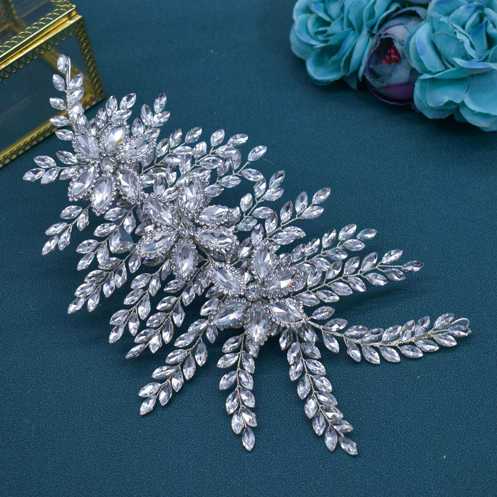 A422 pieza de pelo de novia de plata, diademas de boda brillantes, Tiaras hechas a mano, accesorios para el cabello de boda, joyería para la cabeza, tocado de novia: Plata