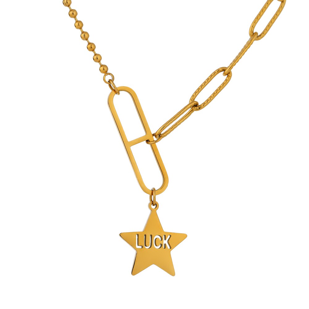 Yhpup 316 Rvs Hanger Ster Ketting Metalen Textuur Goud Kraag Подвеска Collier Sieraden Voor Vrouwen: Default Title