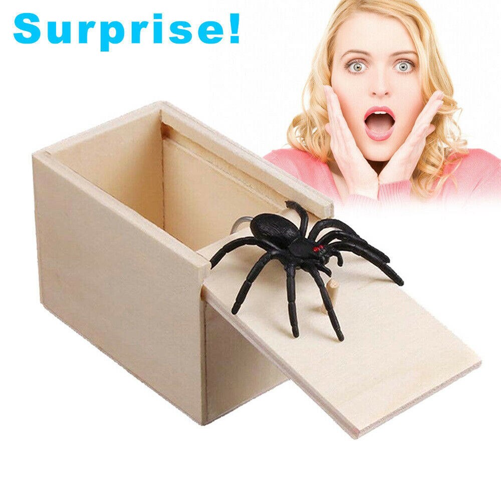 Prank Speelgoed Spider Bite Verrassing Box Animal Spider Houten Box Praktische Fun Joke Ondeugend Speelgoed Bang Hele Screaming Toy