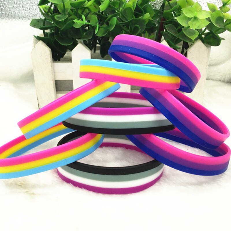 1pcs Pride Rainbow Pansexual Asexual Genderqueer Bisexual Silicone Rubber Bracelets Gay Lesbian Wristband Jewelry