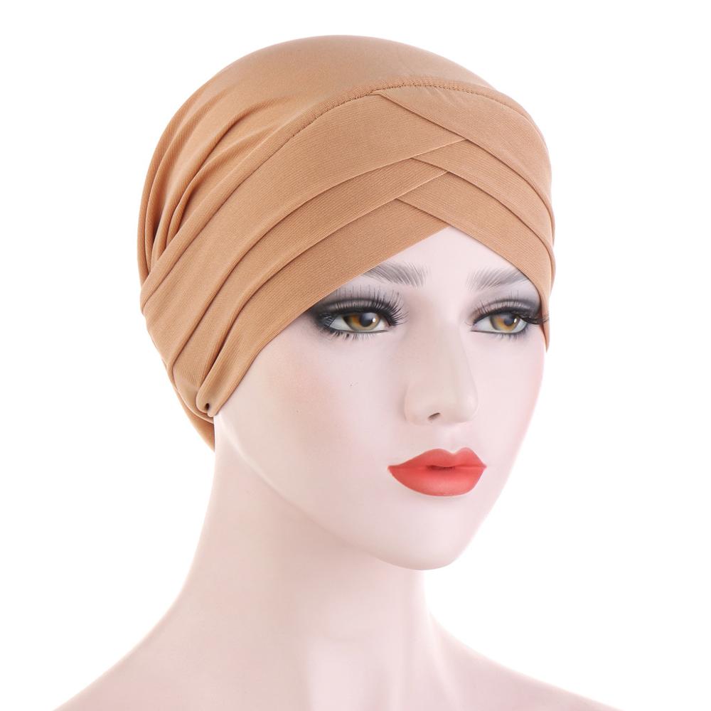 Front croisé Turban musulman couleur Pure coton extensible Hijabs intérieur pour casquettes prêt à porter femmes foulard sous Hijab Bonnet: 3