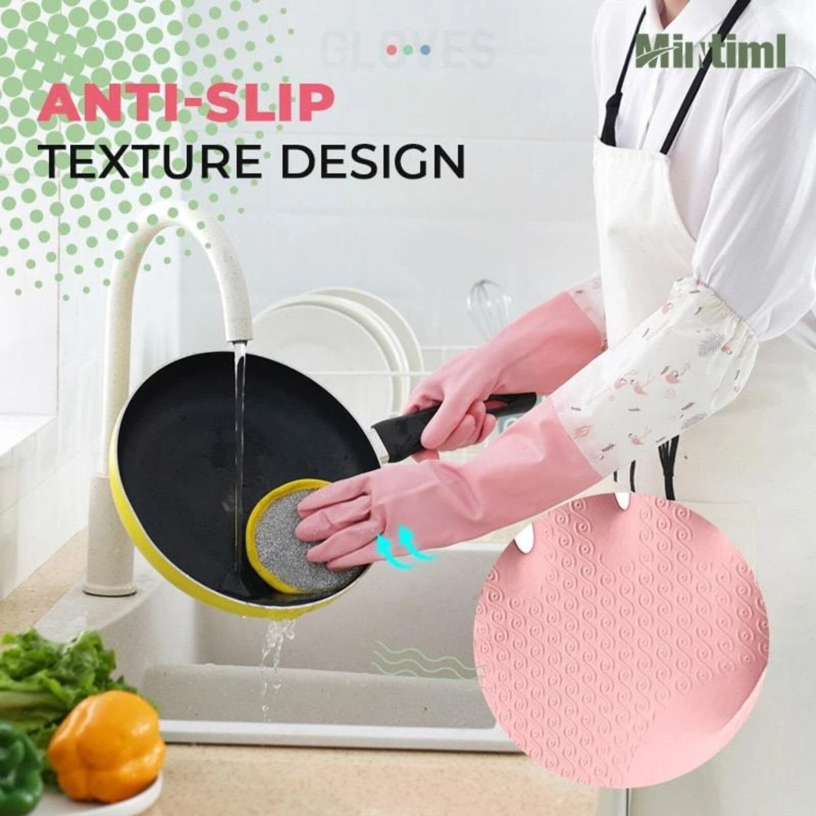 Long Sleeve Wash Dishes Household Cleaning Gloves Kitchen Waterproof Dishwashing Gloves Rubber Bands Gloves Scrubs Glove
