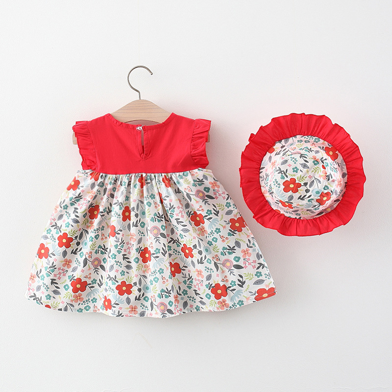 2022 vestito estivo per bambina con cappello a secchiello abiti da spiaggia floreali in cotone vestiti per bambina vestito estivo per bambini