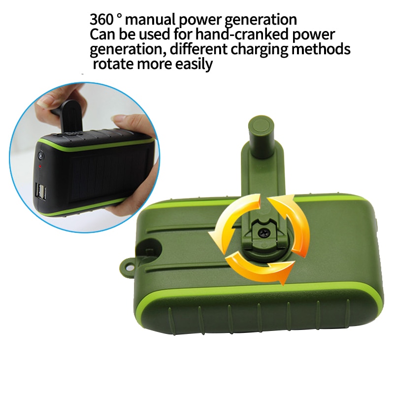 Multifonctionnel énergie solaire batterie externe 8000MAh manivelle Dynamo alimenté en plein air chargeur solaire