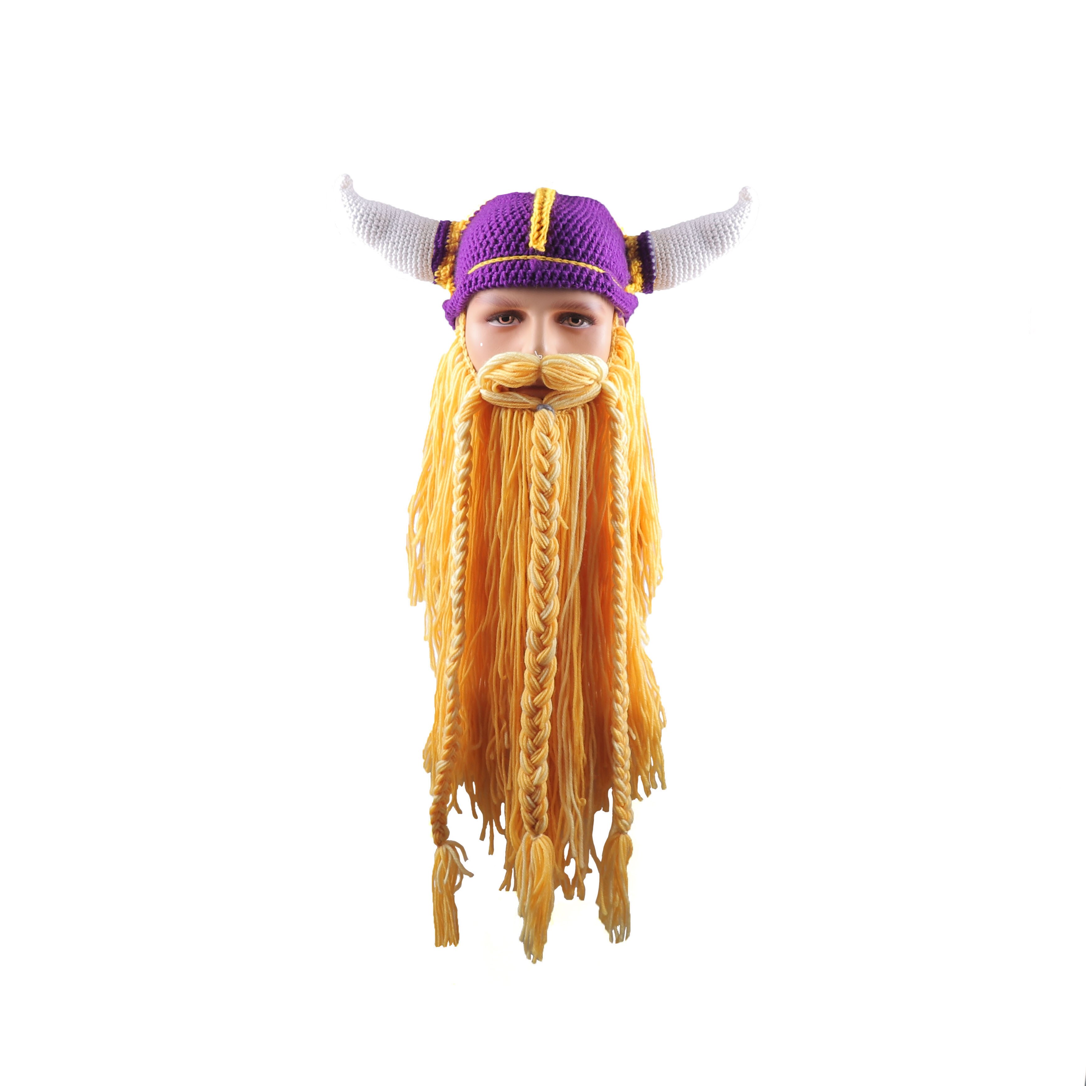 Men's Barbarian Vagabond Viking Beard Beanie Horn Hats Handmade Knitted Winter Warm Caps Funny Halloween Mask Cosplay H9