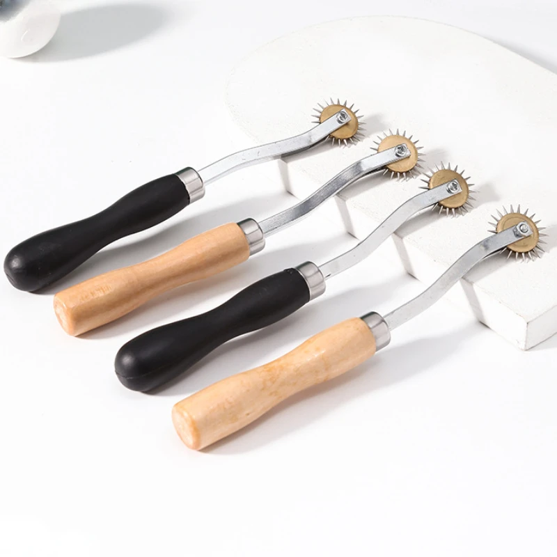 Lederen Tool Diy Alle Stalen Tand Type Krabwiel Tracing Lijn Persrol Houten Handvat Draad Perswiel