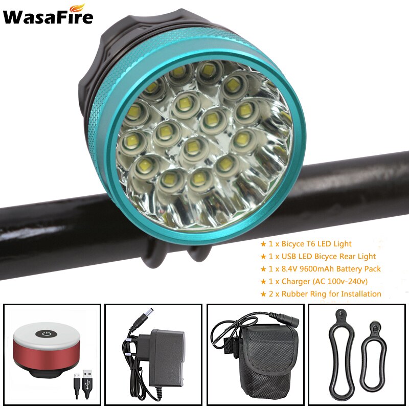WasaFire 40000 Lumen 16 * T6 LEDs Fahrrad Lampe Fahrrad Front Licht Lauf Scheinwerfer Reiten Radfahren Roller Taschenlampe luz bicicleta: Blue 9600 tailight