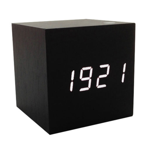 Houten Creatieve Kubus Digitale Led Desk Alarm Thermometer Timer Kalender Usb Aaa Klok