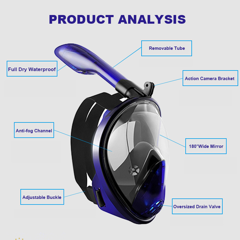 Adult Snorkeling Full Face Swimming Mask Breathing Tube Full Dry Diving Masks Scuba Swim Goggles Diving Equipment