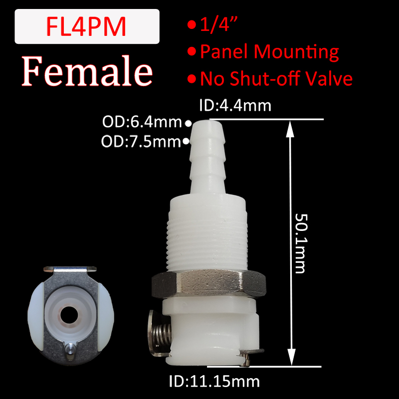 1/4 Hose Barb Valved In-Line Coupling Insert Panel Mount Coupling Body Male Female Quick Shut-Off Hose Joint Tube Connector