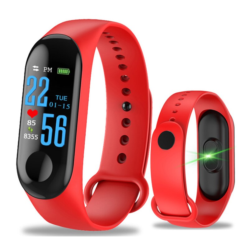 Reloj inteligente M3 con Bluetooth, pulsera con podómetro, control del ritmo cardíaco y de la presión sanguínea, resistente al agua: red