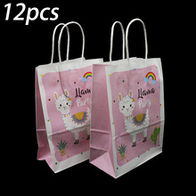 12 stks/pak Lama thema bags kids verjaardagsfeestje decoraties Lama thema papieren zakken Alpaca snoep zakken