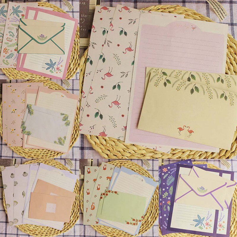 Papeterie coréenne enfants enveloppe finement fleur Animal lettre Pad ensemble papier lettre + enveloppes ensembles papier à écrire