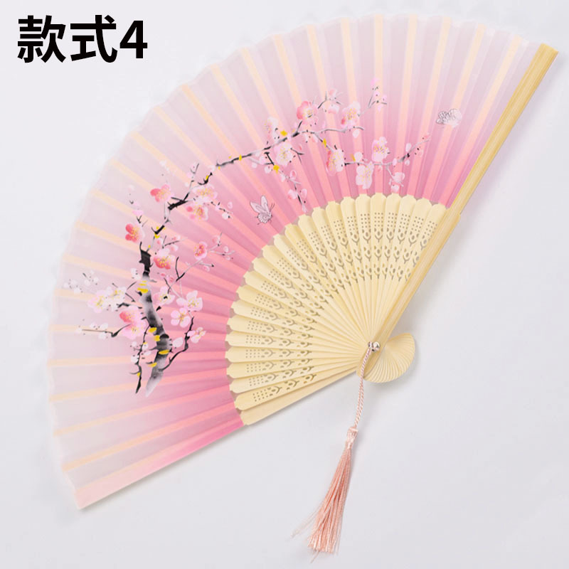 Éventail de danse classique chinois et japonais en soie, à tige en bois, de , , pour femme, décoration de la maison: 4