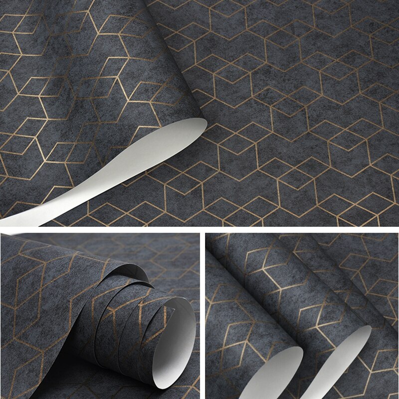 Donkergrijs Luxe Geometrische Behang Roll Zwart Grijs Behang Modern Slaapkamer Woonkamer Achtergrond Home Muur Decor: F