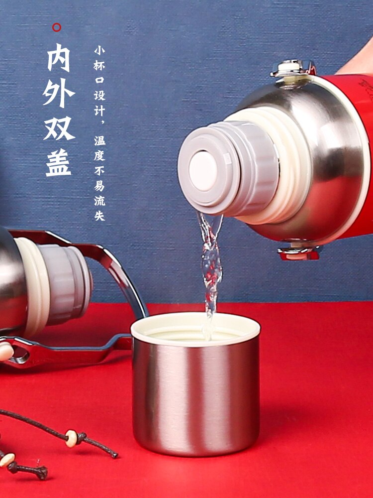Thermos 304 Stainless Steel Vintage Thermos Flask Household Large Capacity Open Nostalgic Retro Water Tea Bottle