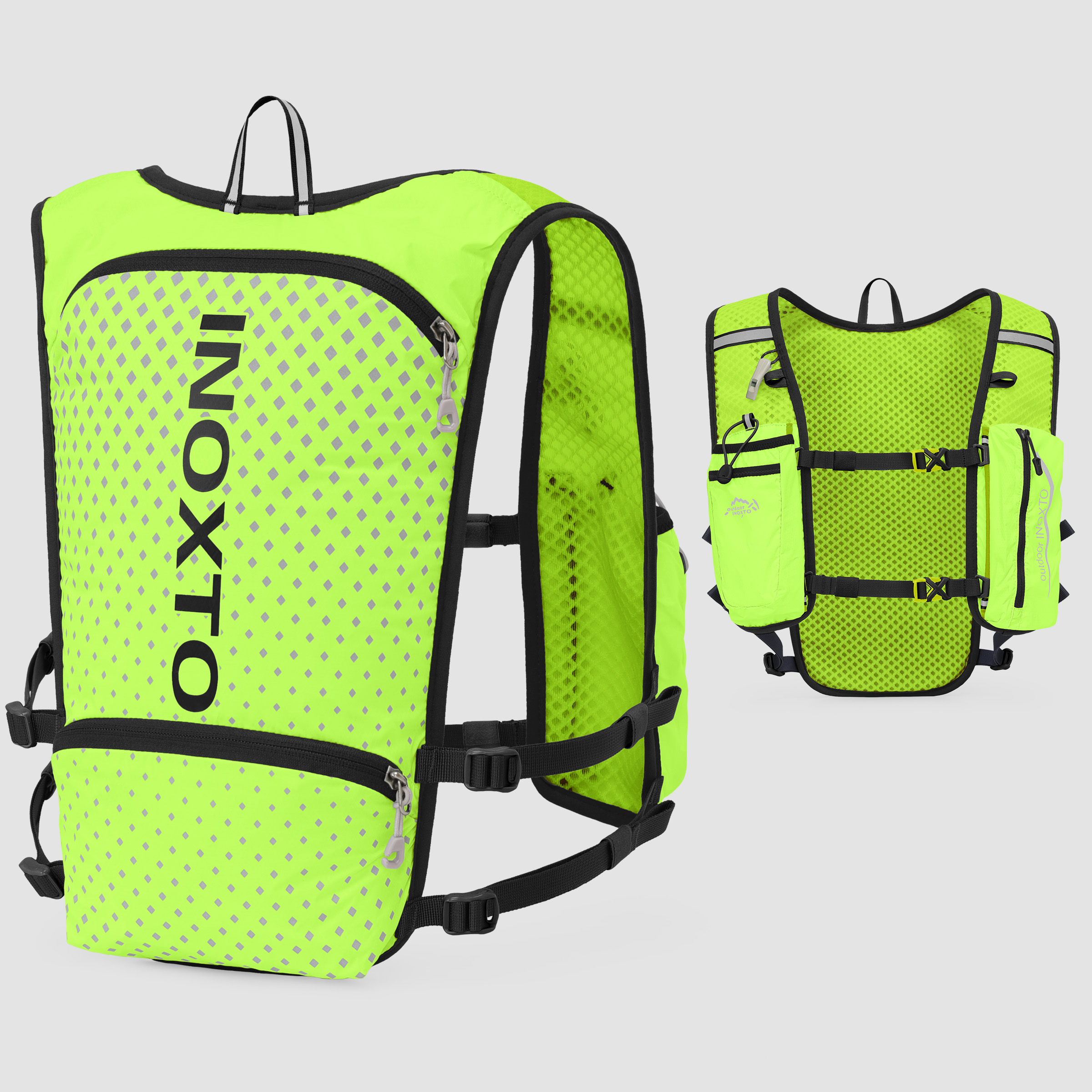 Reflektierende Weste für Damen und Herren, verstellbarer Brustgurt, Lauf-Trinkweste, leichter reflektierender Trinkrucksack: grüNe farbe
