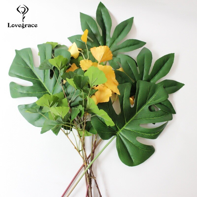 Lovegrace konstgjord växt ginkgo blad 3 gafflar jungfruhår träd handgjord grön växt diy bukett blomsterarrangemang ginkgo biloba