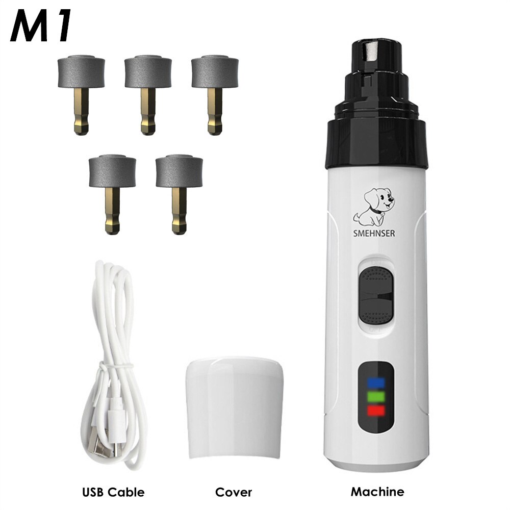 Cortaúñas para perros, cortador eléctrico para perros pequeños y grandes, amoladora de uñas con luz LED, recortador de aseo silencioso para uñas: M1 Add 5 Head