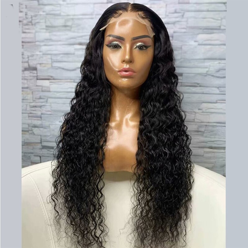 Natural Black Long Water Wave Lace Front Wig Synthetic Hair With Baby Hair High temperature Heat Resistant Fiber Hair G