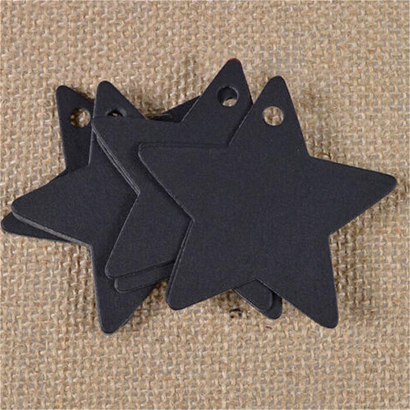 100pc stjerner kraftpapir etikett prislapper bryllup jul halloween fest favor kort bagasje stikkord emballasje etiketter 3 clour: Svart