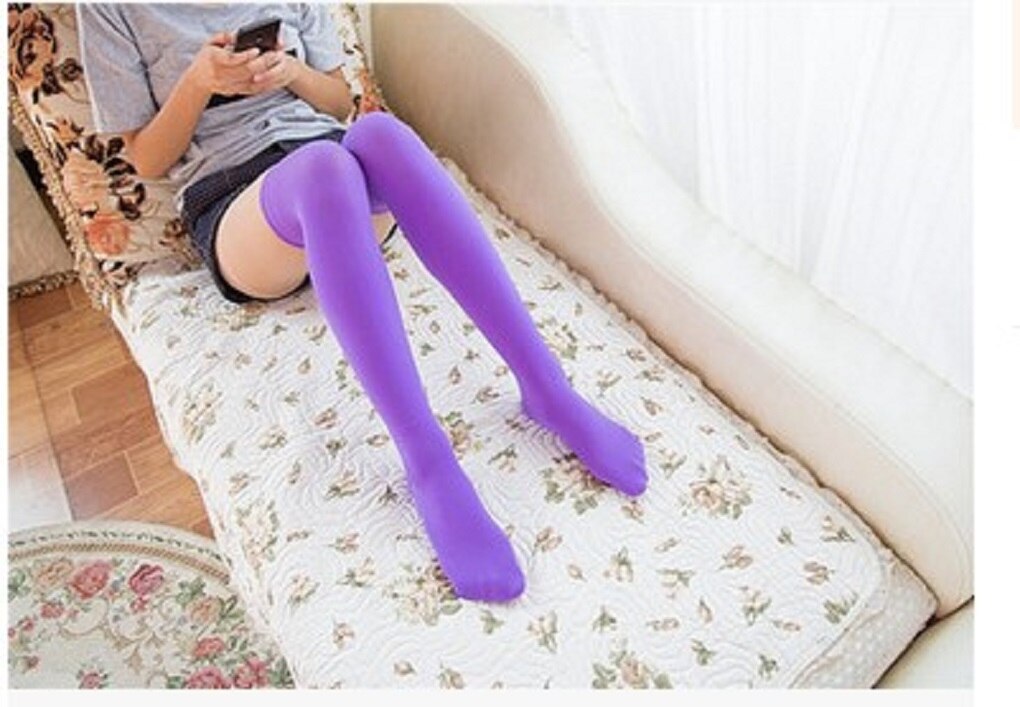 Barn flickor långa strumpor över knä lår höga strumpor strumpor strumpbyxor lår hög strumpa för tjejer 7 färger: Lila / 54cm