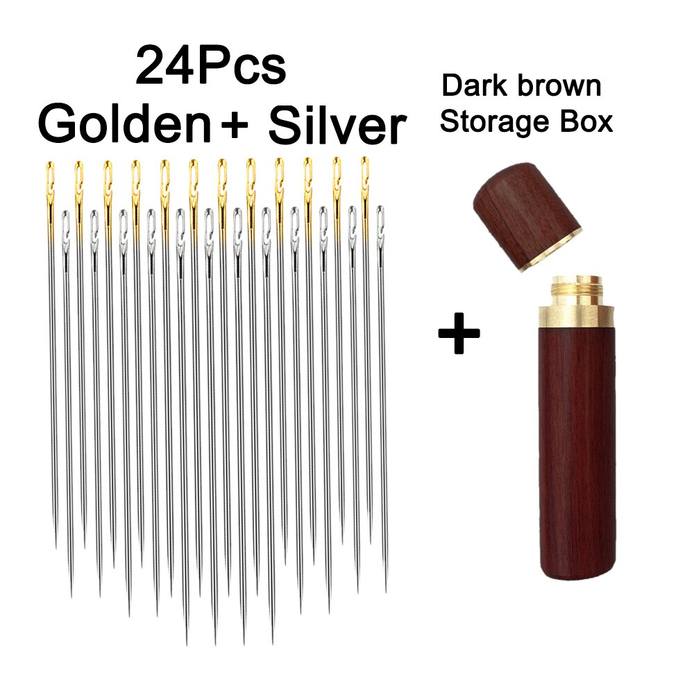 Juego de agujas ciegas para ancianos, accesorios de costura para el hogar, Agujero lateral, auto roscado, 12/24 piezas: 24 PCS Set 2