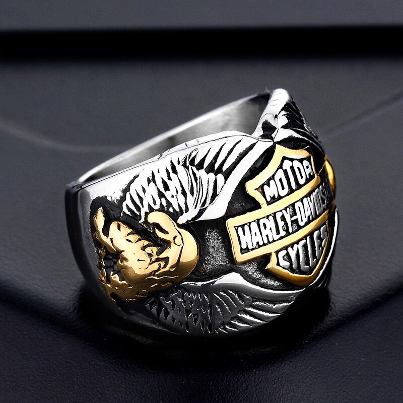 Motorcycle Ring Personality Men's Punk Stainless Steel Double-Headed Eagle Style Jewelry Accessories