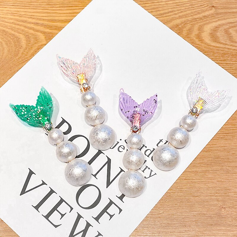 Pasadores de cola de pez con perlas para niña y mujer, diadema dulce, pinzas para el pelo de sirena, horquillas, accesorios para el cabello a la