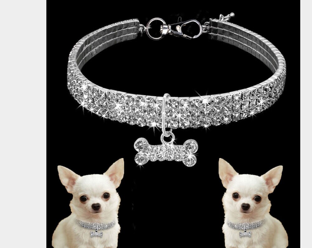 Collier de chien collier bijoux perles Diamante accessoire pour chiot Chihuahua cou décor harnais: WHITE / S