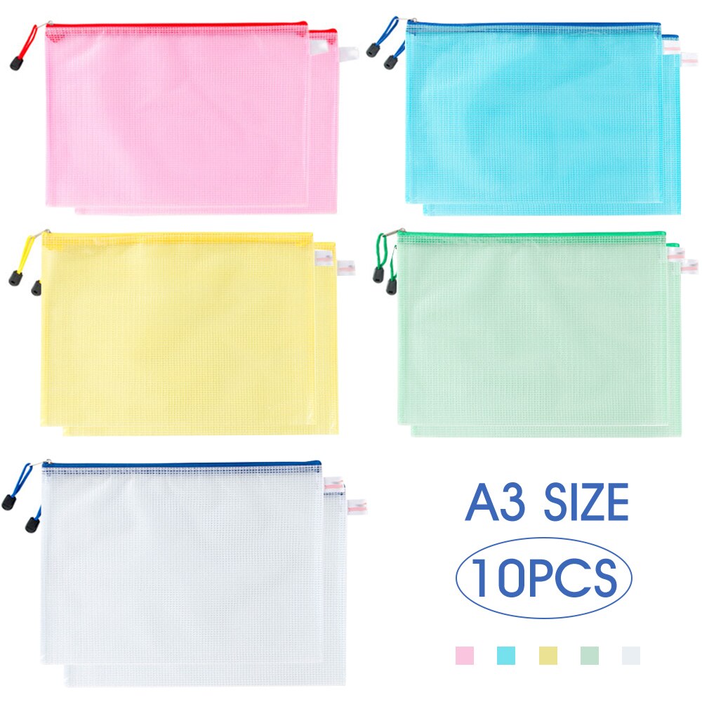 A3/A4/A5 Plastic Gridding Waterproof Zip Bag Double Layer Paper Document File Bill Zipper Bag Document Pencil Pouch: A3