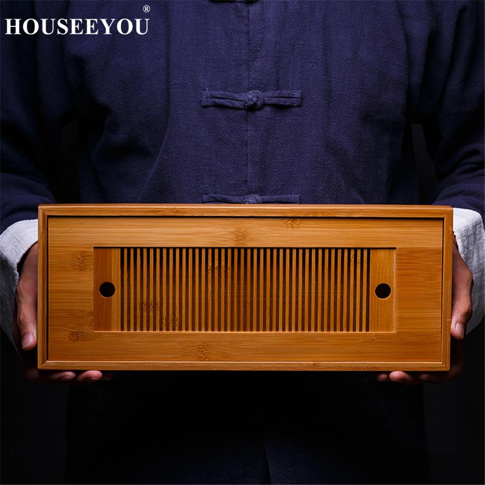 Chinese Kung Fu Natural Bamboo Tea Trays with Drainage Water Storage Drain Plate Travel Tea Board Tea Tray Teaware