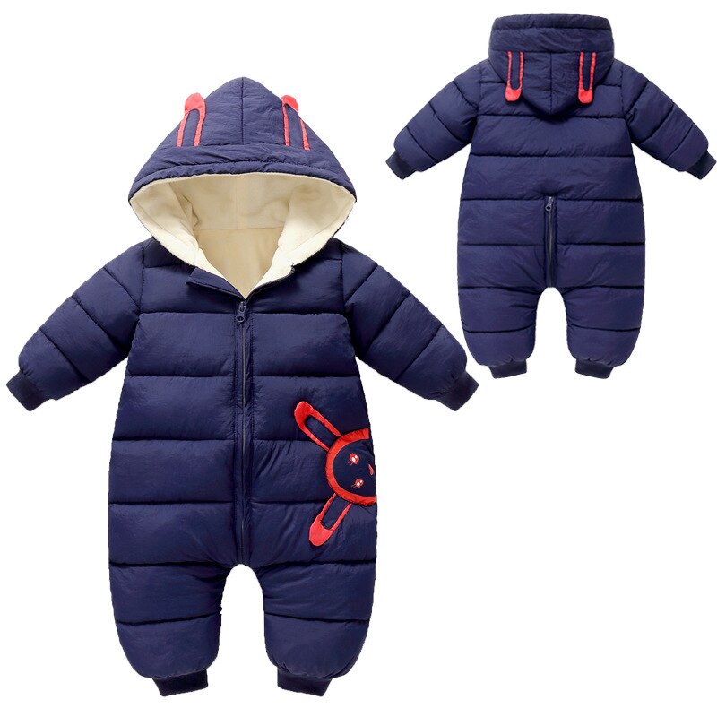 Overalls Winter Jumpsuit Pasgeboren Plus Fluwelen Snowsuit Sneeuw Slijtage Jas Jongen Warme Romper Down Katoen Meisje Kleding Bodysuit: Blauw / 80CM