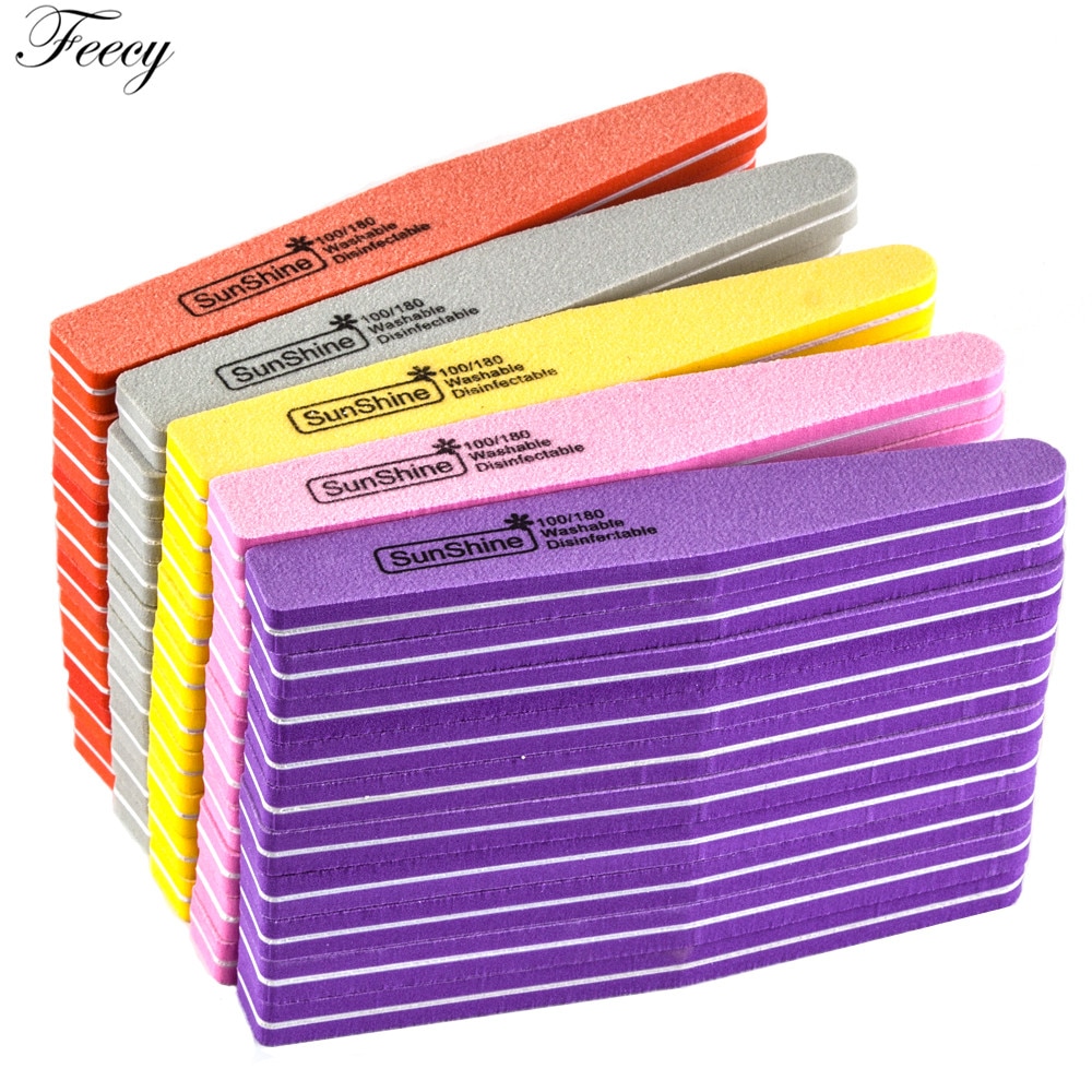 10 Stks/partij Nail File Buffer 100 /180 Grit Tweezijdige Nagelvijlen Set Wasbare Pedicure Manicure Tool Nail Gel polijsten Remover